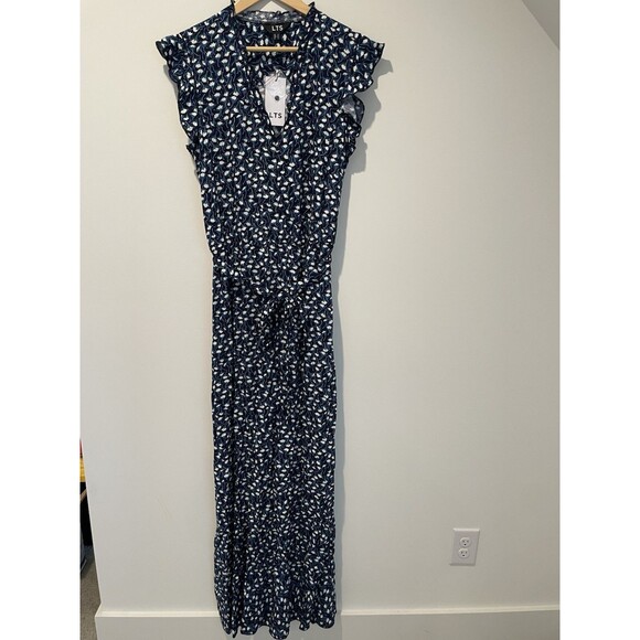 Long‎ Tall Sally LTS Blue Floral Maxi Dress Short Sleeve US Size 12 - Picture 1 of 6